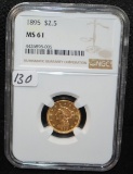1895 $2 1/2 LIBERTY GOLD COIN - NGC MS61