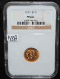1927 $2 1/2 INDIAN HEAD GOLD COIN - NGC MS63