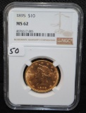 SCARCE 1895 $10 LIBERTY GOLD COIN - NGC MS62