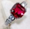2CT Ruby & White Topaz 925 Sterling Silver Ring