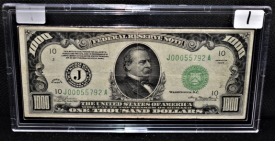 RARE $1000 FEDERAL RESERVE NOTE - SERIES 1934