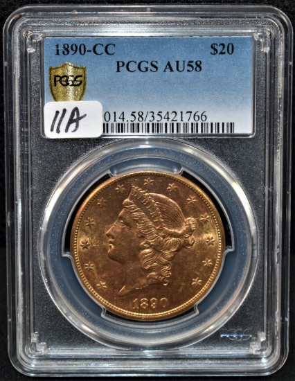 RARE 1890-CC $20 LIBERTY GOLD COIN PCGS AU58