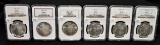 SIX MIXED DATE & MINT MORGAN DOLLARS - NGC MS64