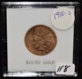 SCARCE 1910-S XF $10 INDIAN HEAD GOLD COIN