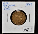 SCARCE 1847 VF/XF $5 LIBERTY GOLD COIN