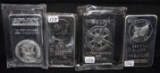 FOUR DIFFERENT 10 TROY OZ 999 FINE SILVER BARS