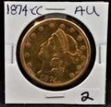 RARE 1874-CC AU $20 LIBERTY GOLD COIN