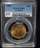 RARE DATE 1907 $10 INDIAN GOLD COIN - PCGS MS63