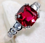 2CT Ruby & White Topaz 925 Sterling Silver Ring