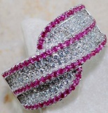 PINK SAPPIRE AND WHITE TOPAZ RING