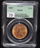 SCARCE 1897 $10 LIBERTY GOLD COIN PCGS MS62