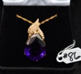 LADIES 19.50CTTW AMETHYST & DIAMOND 14K PENDANT