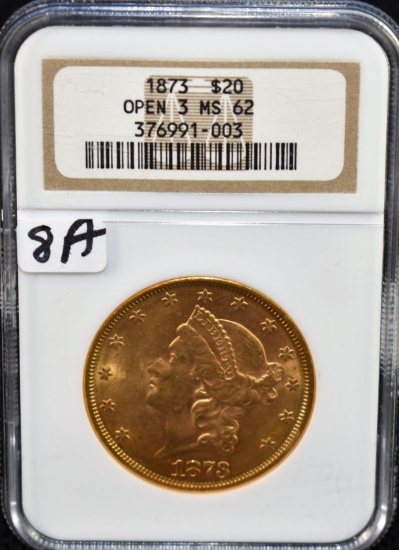 SCARCE 1873 $20 DOUBLE EAGLE GOLD COIN NGC MS62