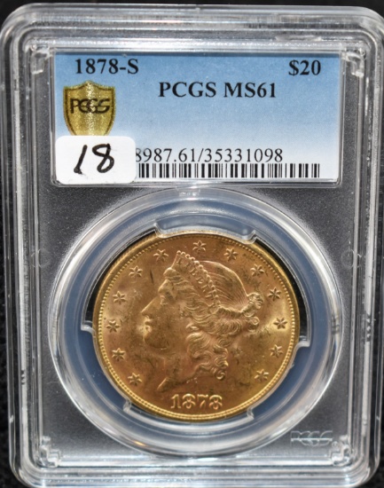 SCARCE DATE/MINT 1878-S $20 LIBERTY GOLD PCGS MS61