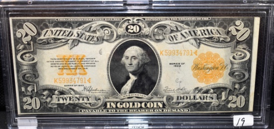 SERIES 1922 CHOICE XF/AU $20 GOLD CERTIFICATE