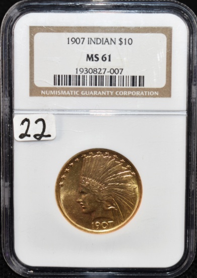 1907 $10 INDIAN GOLD COIN - NGC MS61