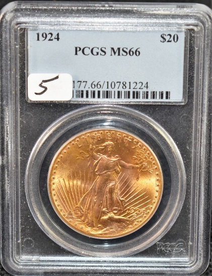 RARE 1924 SAINT GAUDENS $20 GOLD COIN PCGS '"MS66"