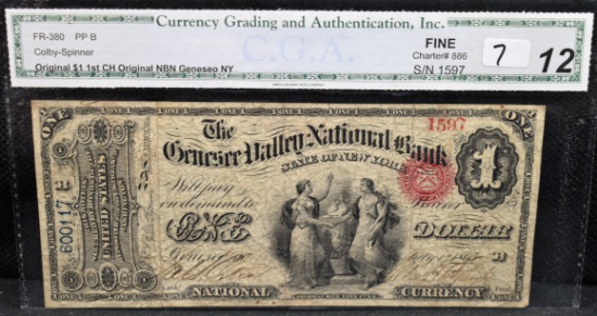 VERY RARE $1 ORIGINAL 1ST CHARTER 1865-1866 FINE12