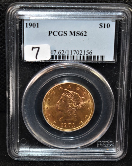 SCARCE 1901 $10 LIBERTY GOLD COIN - PCGS MS62
