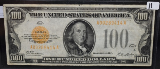 RARE CHOICE XF+ $100 GOLD CERTIFICATE -SERIES 1928