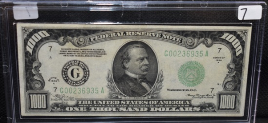 RARE $1000.00 FEDERAL RESERVE NOTE SERIES 1934-A