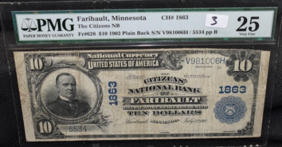$10 NATIONAL CURRENCY "FARIBAULT, MN" SERIES 1902