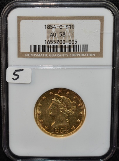 "VERY RARE" 1854-0 $10 LIBERTY GOLD COIN NGC AU58