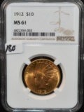 1912 $10 INDIAN HEAD GOLD COIN NGC MS61