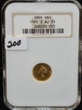 RARE 1855 TYPE II $!1GOLD COIN NGC AU55