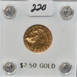 1929 (LAST YEAR) $2 1/2 INDIAN QTR EAGLE GOLD COIN