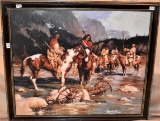 MOUNTAIN MEN AND INDIAN BRAVES ON CANVAS