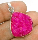 Natural Pink Druzy Sterling Silver Pendant