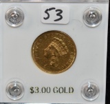 RARE VF/XF1855 $3 INDIAN HEAD GOLD COIN