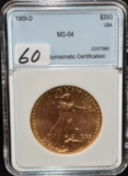 VERY RARE 1909-D $20 ST. GAUDENS GOLD NNC MS64