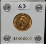 RARE VF/XF 1878 $3 INDIAN HEAD GOLD COIN