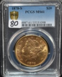SCARCE 1878-S $20 LIBERTY GOLD COIN PCGS MS61