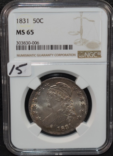 VERY RARE 1831 CAPPED BUST HALF NGC MS65