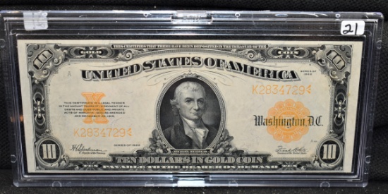 CHOICE AU $10 GOLD CERTIFICATE SERIES 1922 LARGE