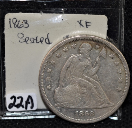 VERY RARE 1863 XF SEATED DOLLAR FROM SAFE DEPOSIT