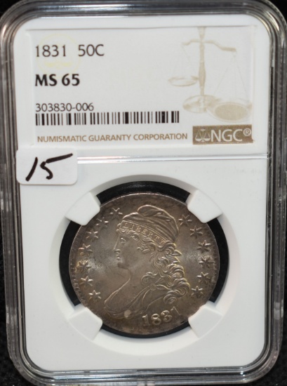 RARE 1831 CAPPED BUST HALF DOLLAR NGC MS65
