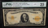 $10 GOLD CERTIFICATE SERIES 1922 - LARGE PMG VF25