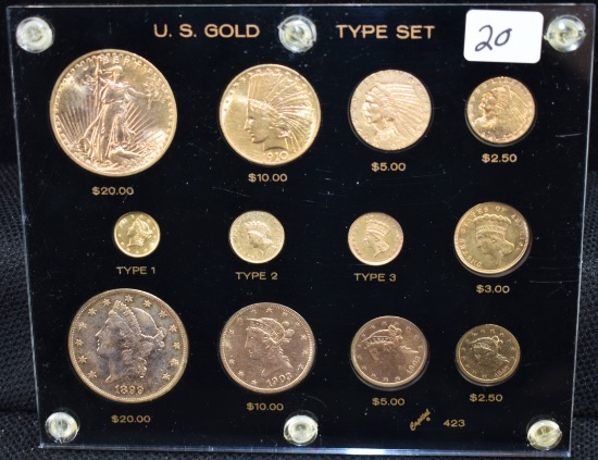 12 PIECE U.S. GOLD COIN SET IN CAPITAL HOLDER