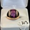 MENS 6CT FACETED AMETHYST 10K YELLOW GOLD RING