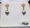 LADIES 14K YELLOW GOLD PEARL DANGLE EARRINGS