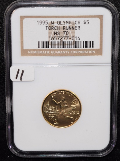 1995W OLYMPIC'S TORCH RUNNER $5 GOLD COIN NGC MS70