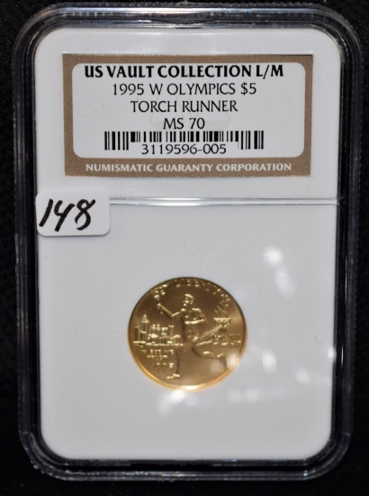 1995W OLYMPIC'S $5 TORCH RUNNER GOLD COIN NGC MS70
