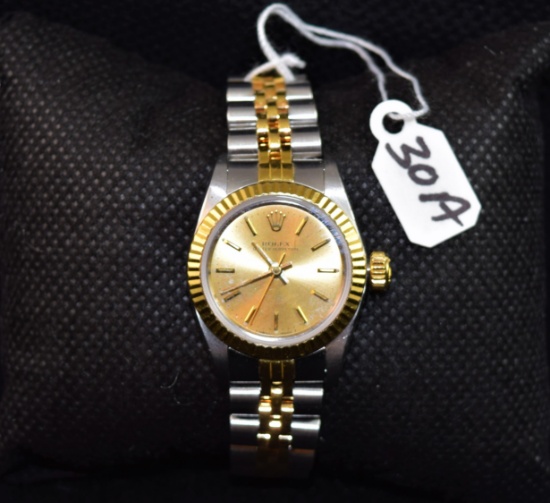 LADIES ROLEX TWO-TONE OYSTER PERPETUAL 18K WATCH