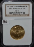 2003 W 1ST FLIGHT $10 (1/4 OZ) U.S. VAULT NGC MS70