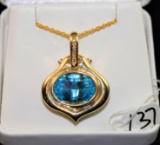 13.10CTTW CUSTOM-MADE TOPAZ & DIAMOND PENDANT