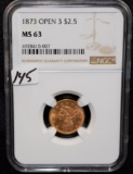 1873 (OPEN 3) $2 1/2 LIBERTY GOLD COIN - NGC MS63